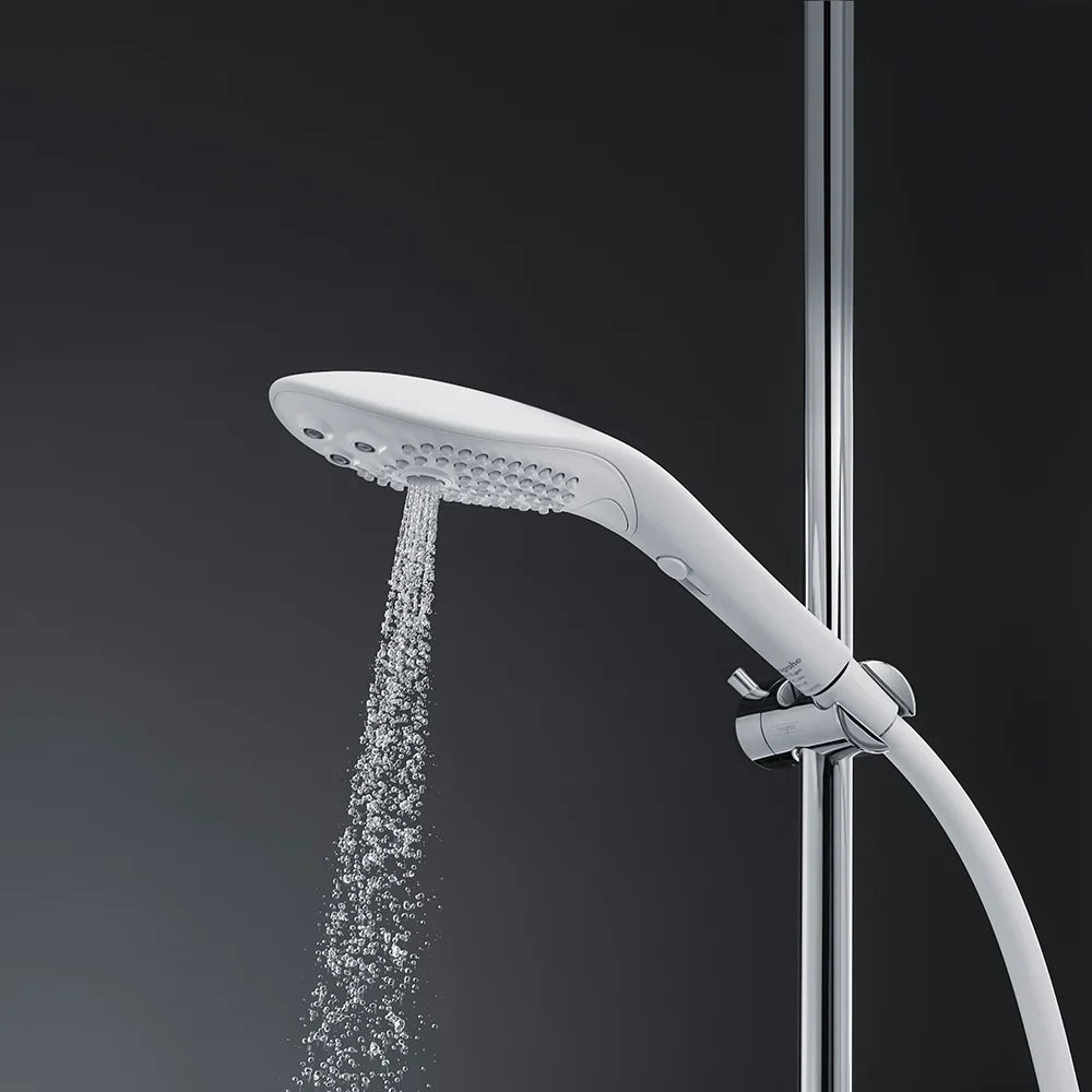 Power shower head with water spray stream coming from the sprayer nozzles