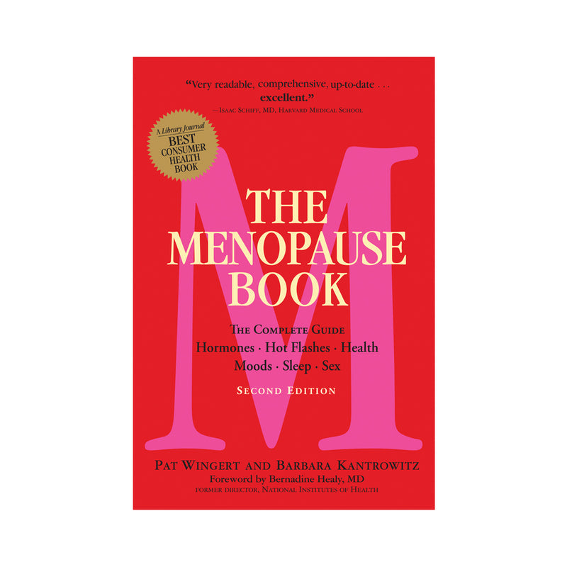 Menopause Book hardcover with red and pink cover, large title and second edition text.