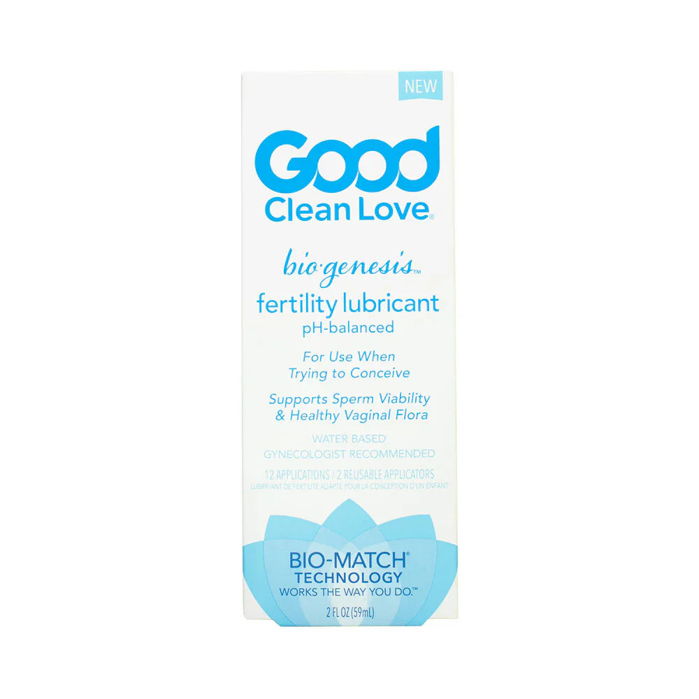 BioGenesis fertility lubricant box front with Good Clean Love Bio-Match branding