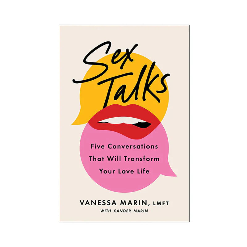 Book cover with colorful lips and speech bubbles, text “Sex Talks”