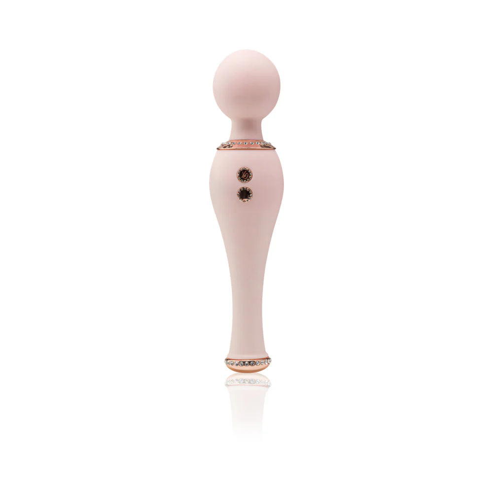 Pink massage applicator tool with rounded top and two dark studs