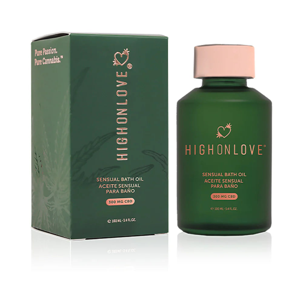 CBD bath and body oil set, dark green bottle with matching box