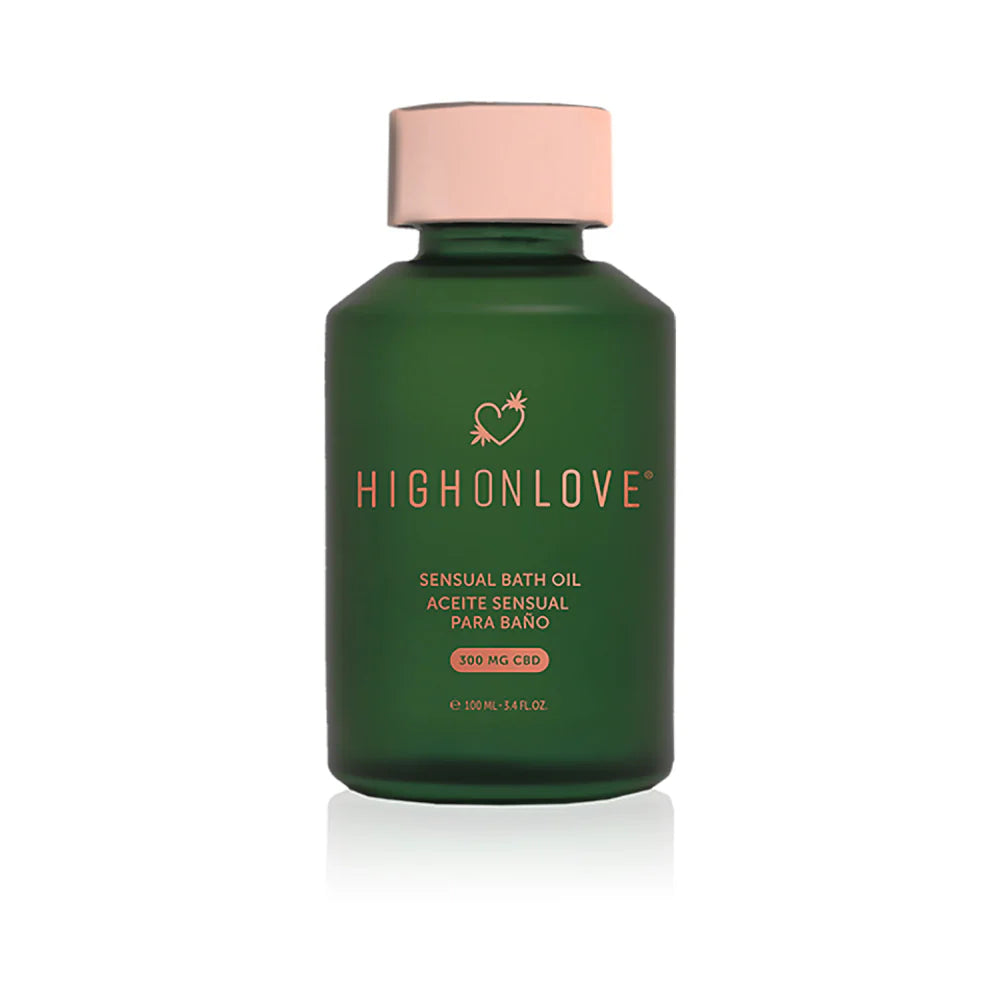 CBD bath and body oil bottle, dark green glass with pink cap