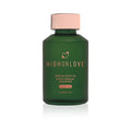 CBD bath and body oil bottle, dark green glass with pink cap