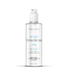 Water-based intimate lubricant bottle, front label view, white pump and blue text