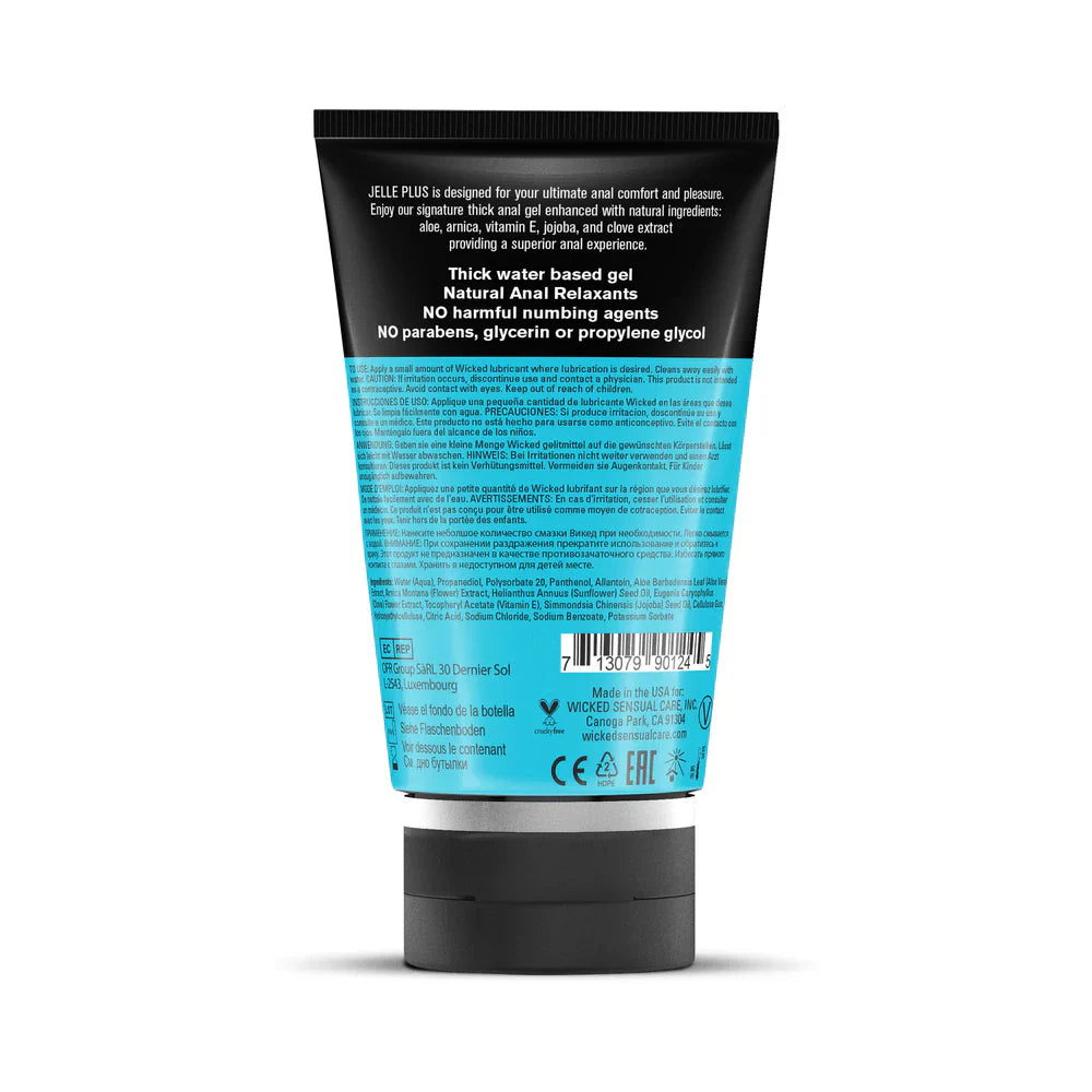 WICKED gel tube back label, blue body with black cap