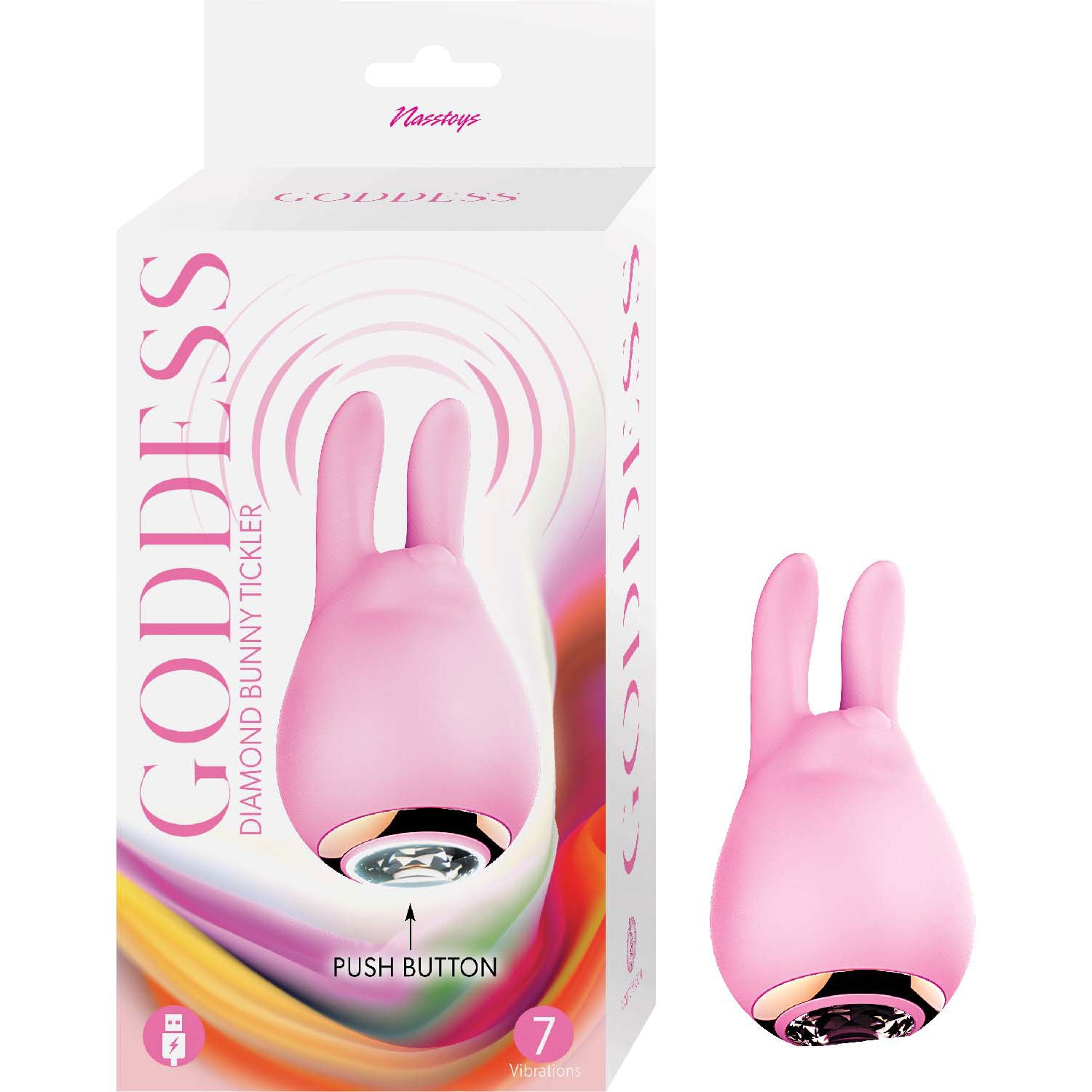 Pink rabbit-shaped massager with ring base and push-button design
