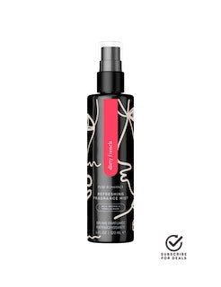 Black fragrance mist spray bottle with pump top and label