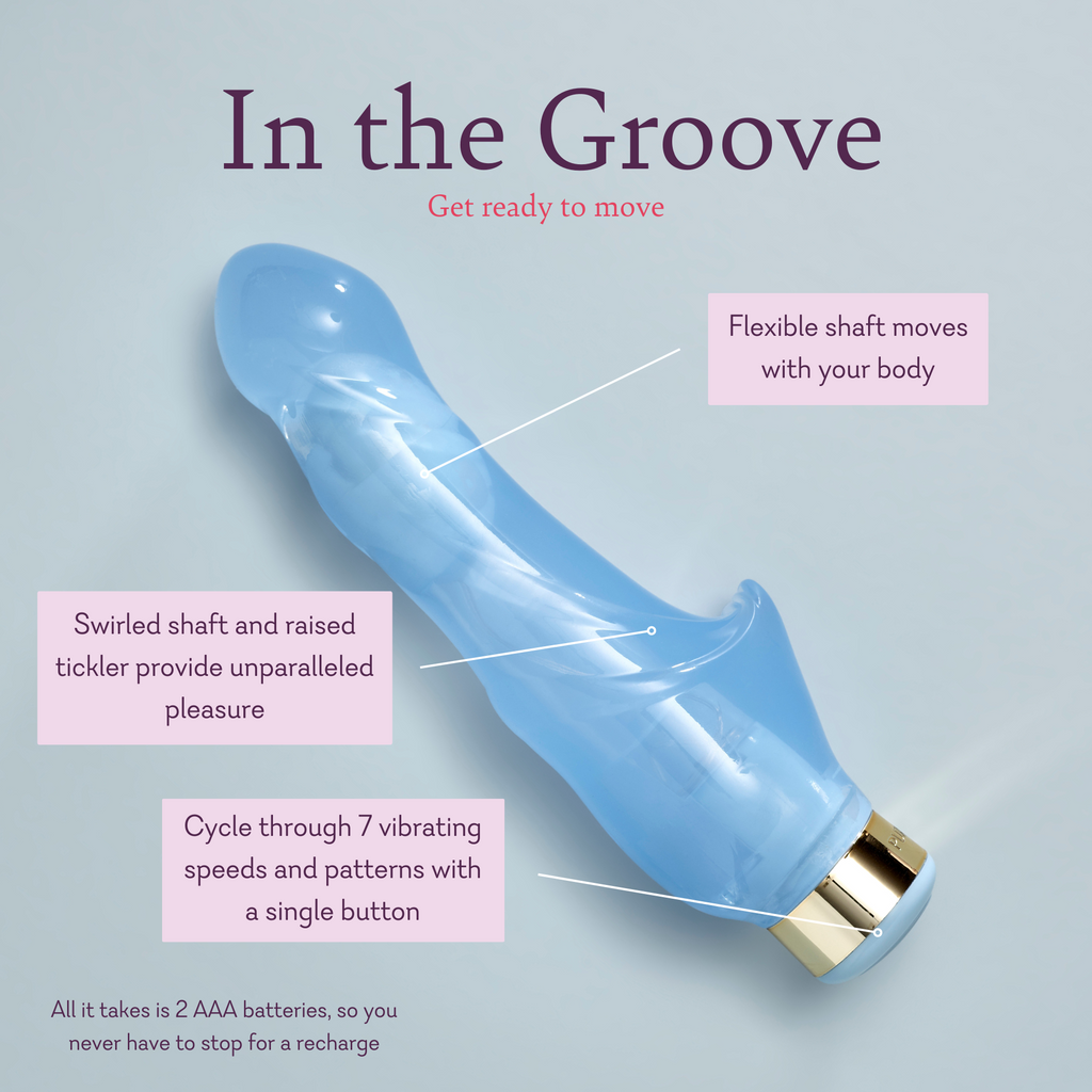 Light blue handheld silicone massager with curved tip and gold base