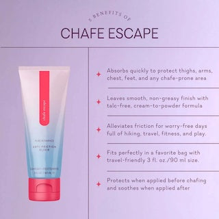 Chafe Escape anti-friction elixir cream tube, front label view with pink cap