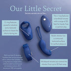 Blue silicone wearable massager set with two rings and handheld controller