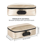 Beige locking storage box with black trim and front combination dial