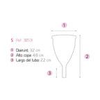 Menstrual cup size chart diagram with labeled diameter and height