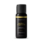 Massage oil bottle by Wicked, vanilla + sugarcane scent, with gold stripe.