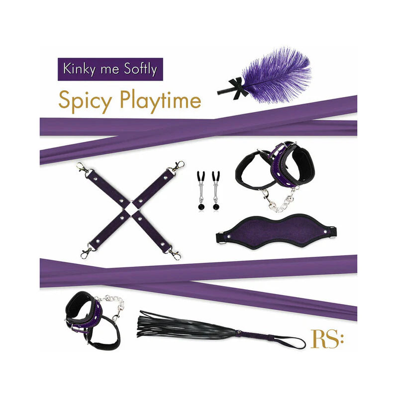 Purple soft bondage kit with feather duster, ankle cuffs, blindfold and restraints
