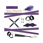 Purple soft bondage kit with feather duster, ankle cuffs, blindfold and restraints