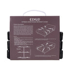 Under-bed restraint system box with feature text and diagram, black strap ends at sides