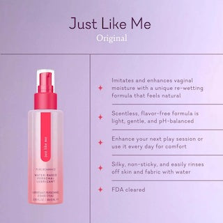 Water-based personal lubricant bottle with pink pump and front label