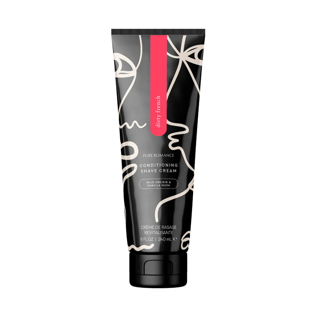 Conditioning shave cream tube, pink accent, Pure Romance label and silver cap