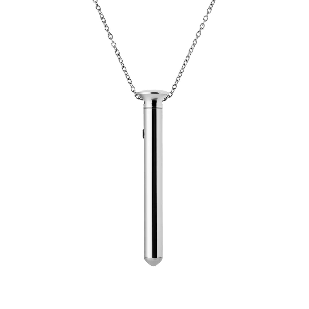 Silver pendant necklace with slim cylindrical bar and chain