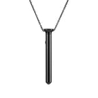 Black pendant necklace with a slim cylindrical bar and chain