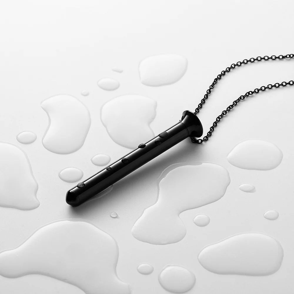 Black cylindrical bar pendant necklace with chain