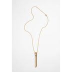 Gold pendant necklace with slim cylindrical bar and chain