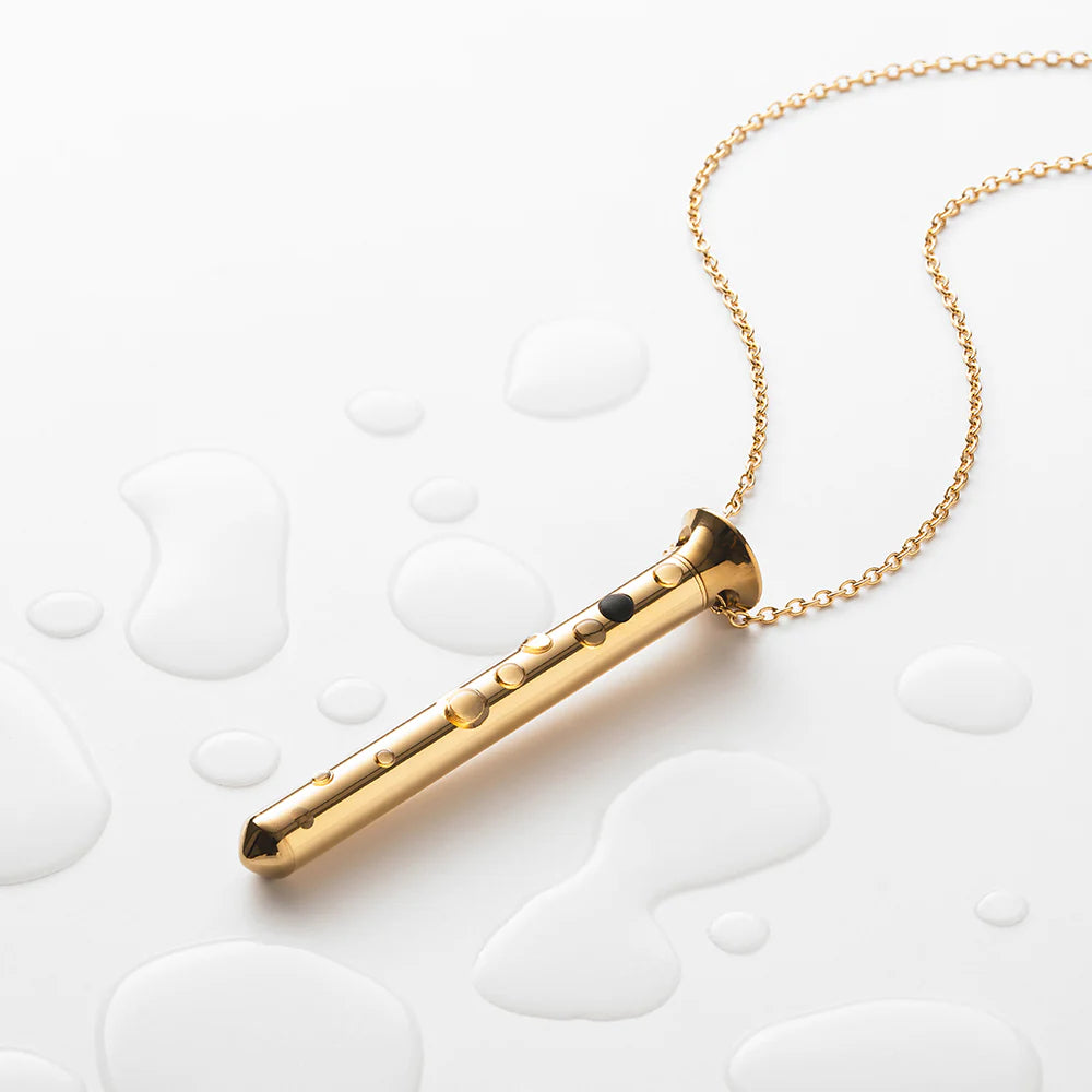 Gold cylindrical bar pendant necklace with chain