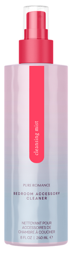 Cleansing mist spray bottle with red pump and clear body