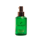 Luxury firming body oil bottle, green glass with rose-gold pump, HIGHONLOVE label.