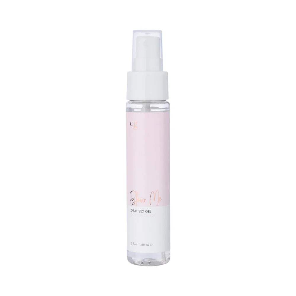 Oral sex gel bottle with white spray pump, light pink gel