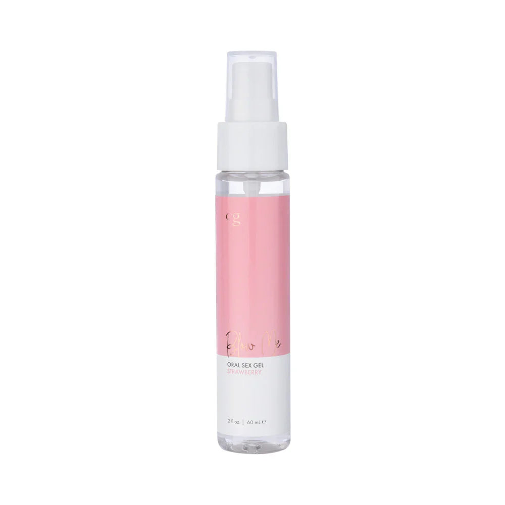 Oral sex gel bottle with white spray pump, medium pink gel