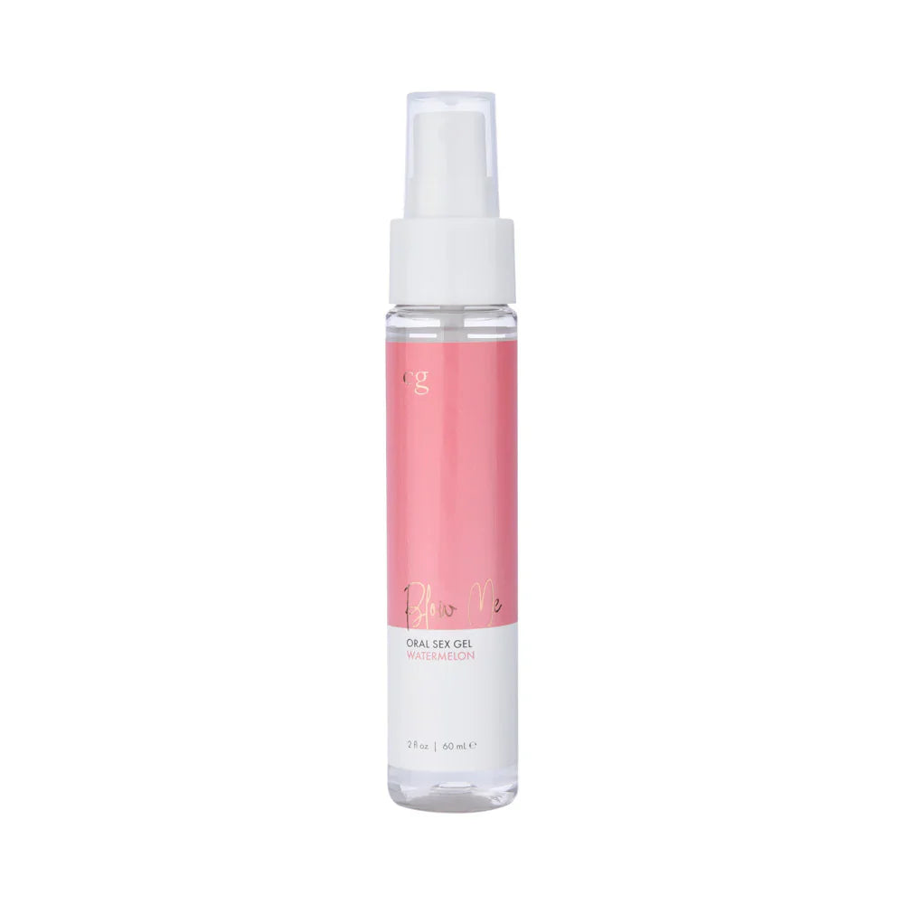 Oral sex gel bottle with white spray pump, rose-pink gel