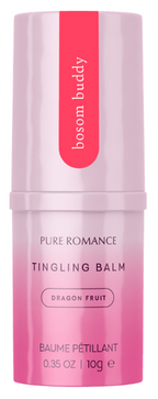 Bosom Buddy tingling balm, Dragon Fruit flavor, pink and clear tube container