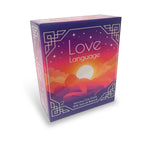 Love Language couples card game box, purple with sunset moon artwork