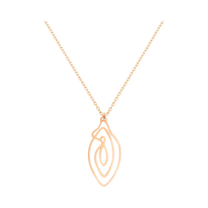 Vulva-shaped pendant necklace with gold-tone chain