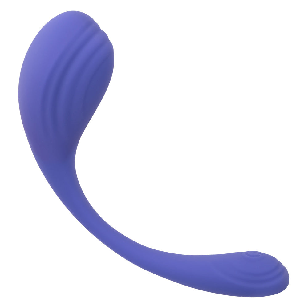 Periwinkle curved kegel exerciser with bulb tip