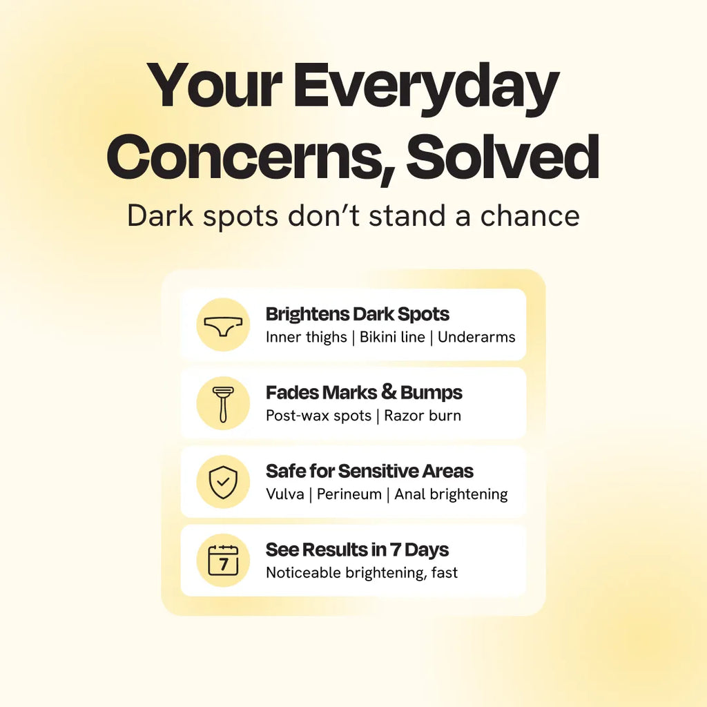 Intimate serum benefits infographic with icons and bold headings