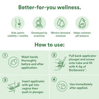 BioGenesis fertility lubricant how-to infographic with numbered usage steps