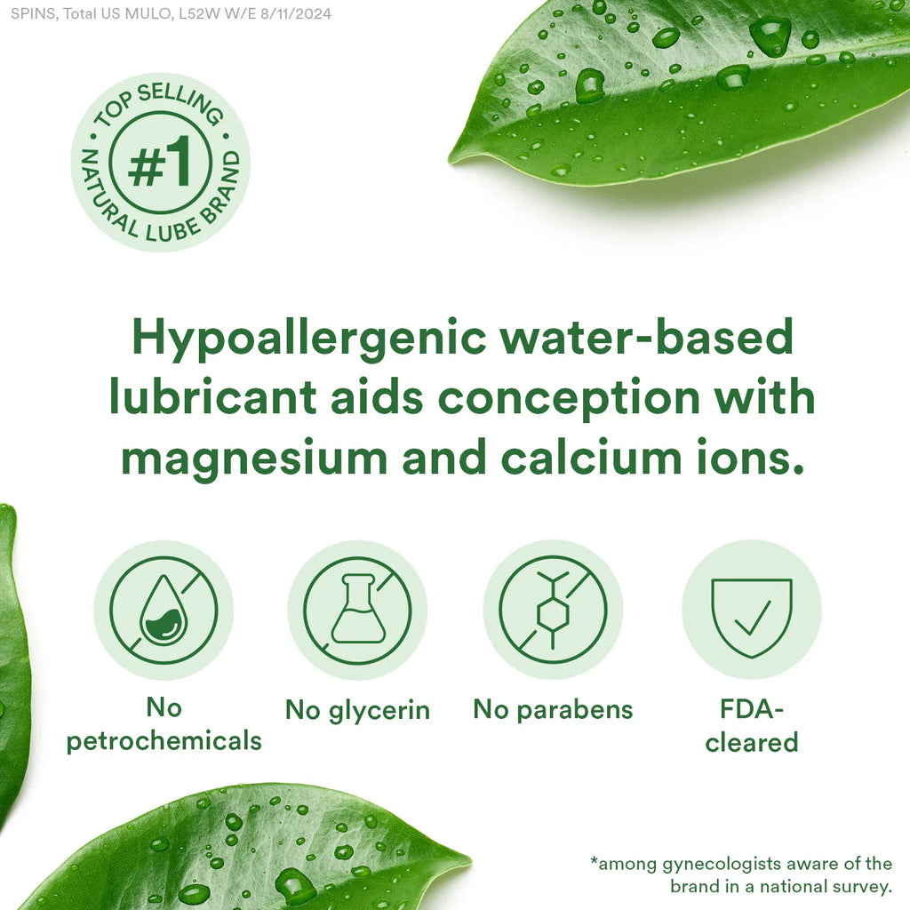 BioGenesis fertility lubricant infographic with hypoallergenic water-based lubricant icons