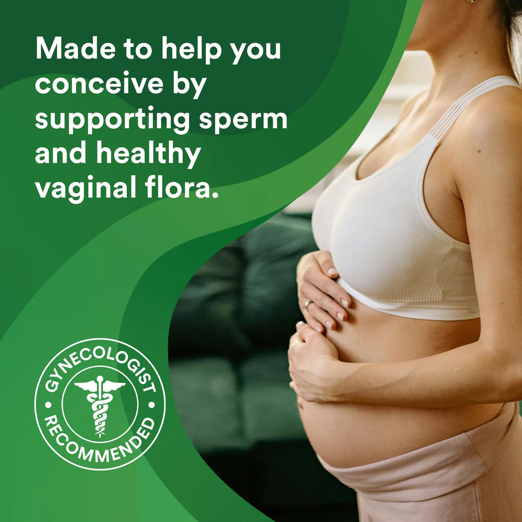 Fertility lubricant wellness graphic with icon and gynecologist recommended badge