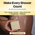 Cream square body bar soap held in hands with suds on skin