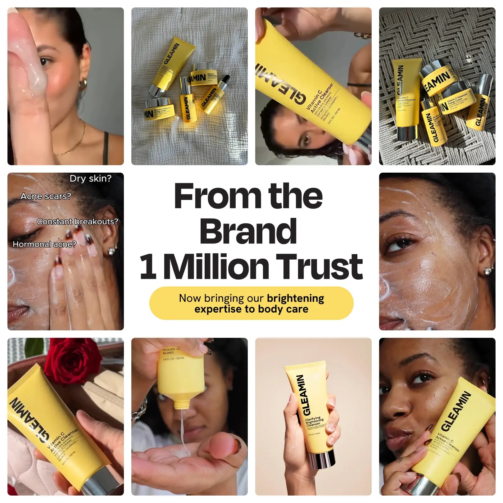 Assorted yellow skincare bars shown in a collage with product branding