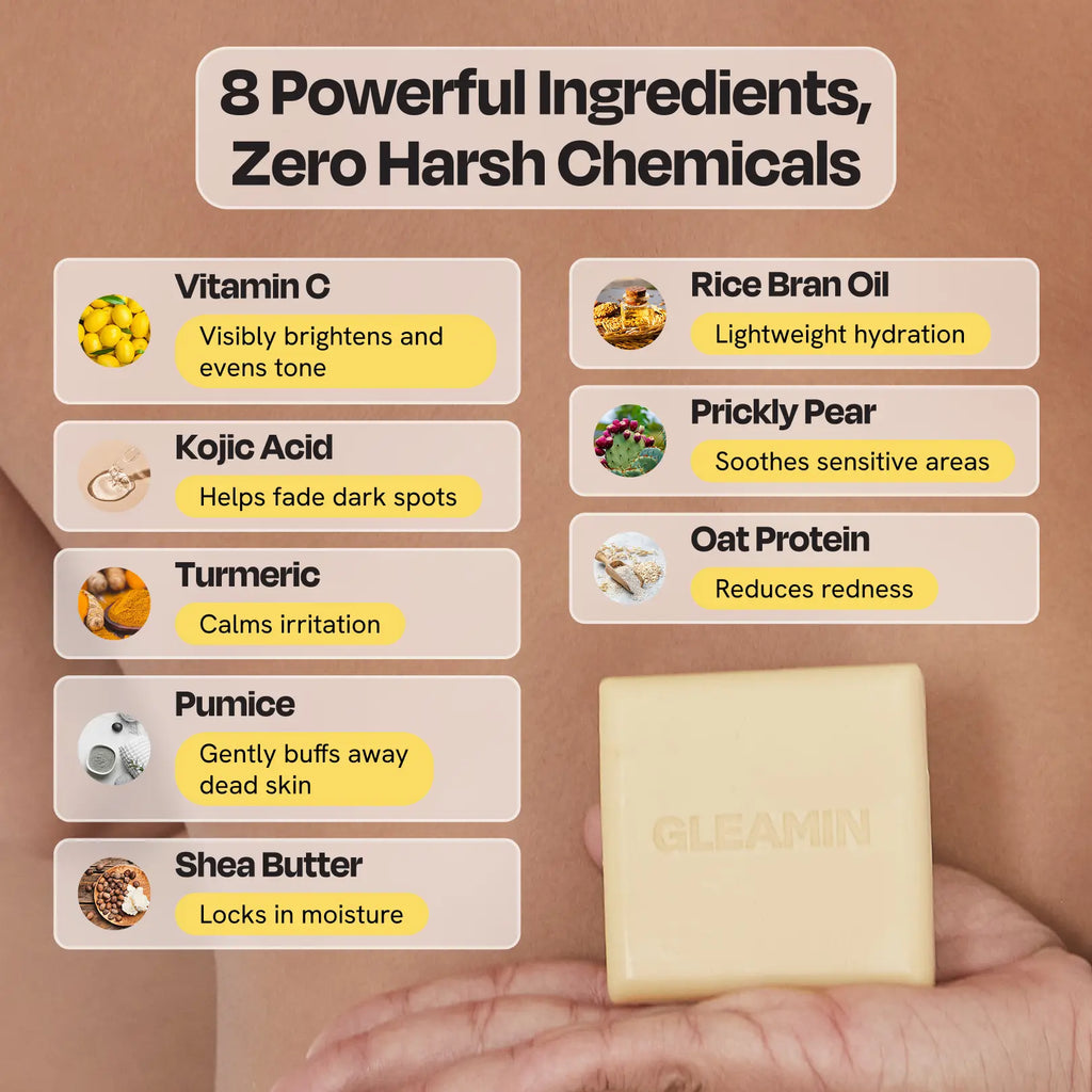Cream square body bar soap in an open hand