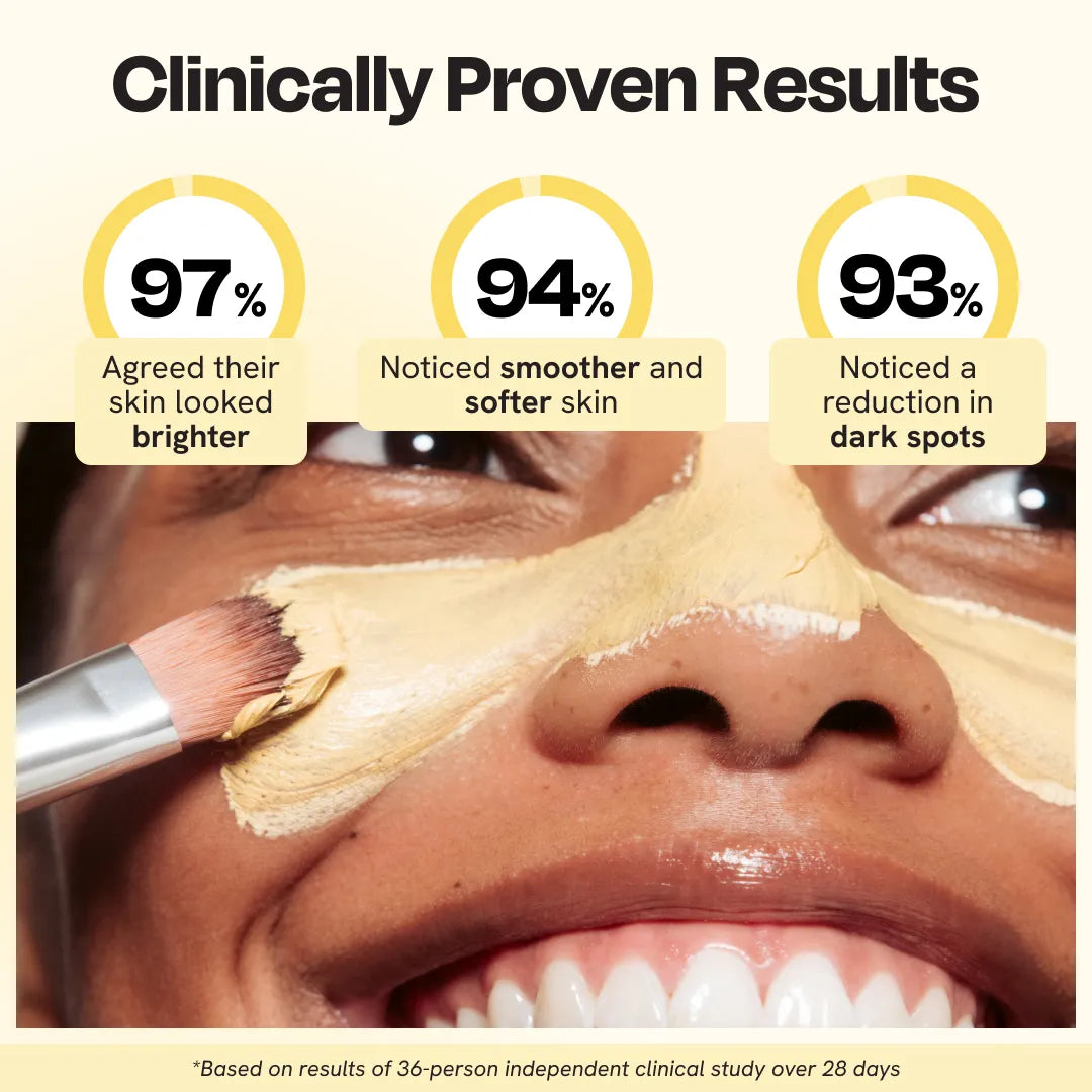 Vitamin C clay mask application on face with thick cream spread