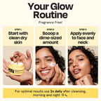 Moisturizer routine showing jar in hand and white cream applied to face.