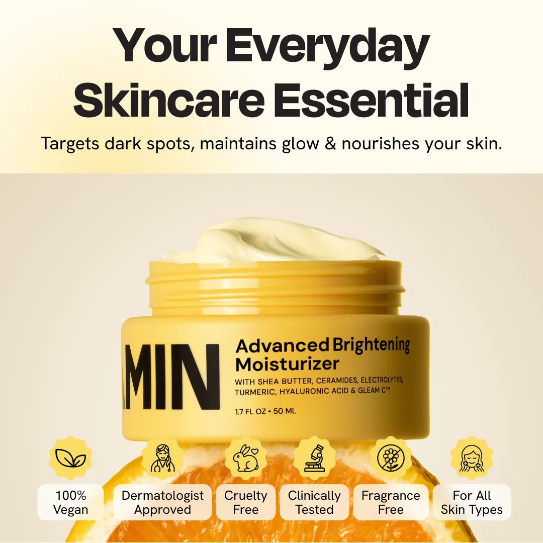 Yellow moisturizer jar with silver lid displayed for everyday skincare.