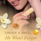 Beige solid fragrance stick on skin with white orchids and sugar cube