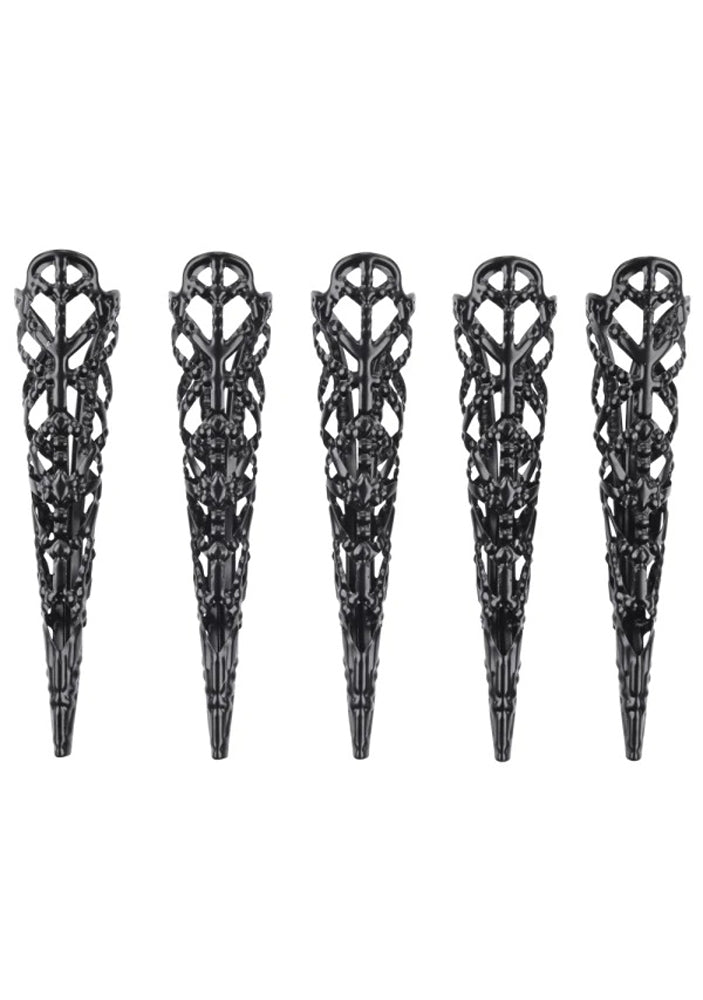 Black chain sensory fingertip guards, five finger covers with pointed tips