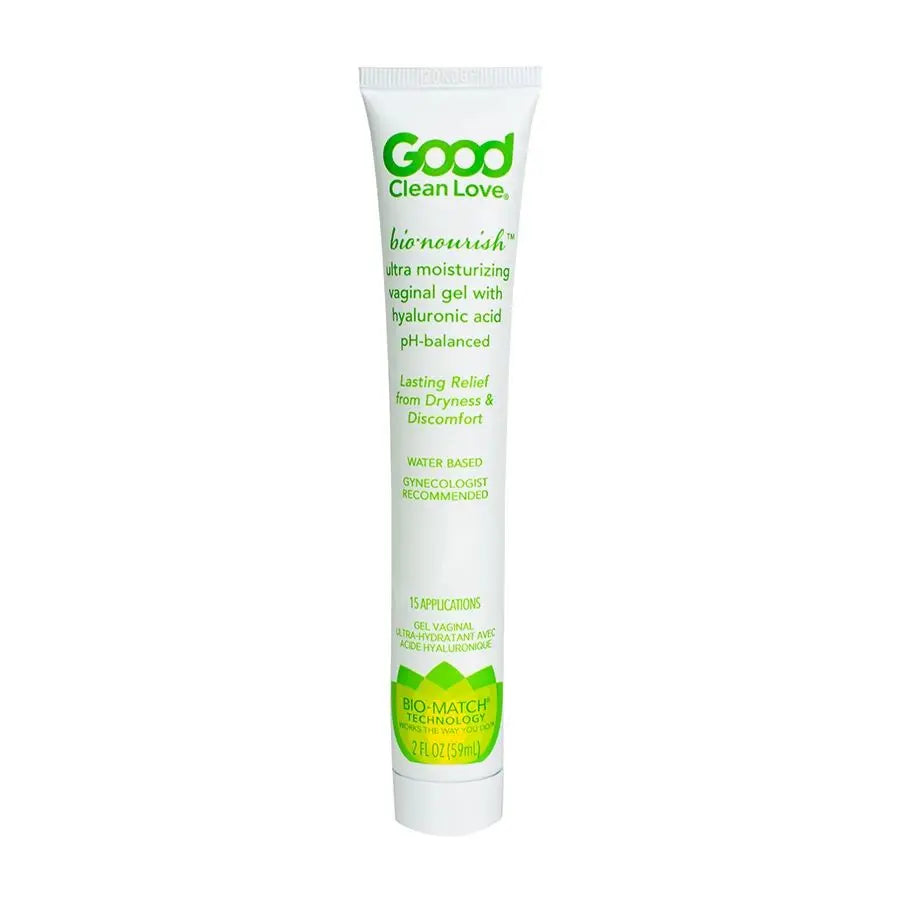 Vaginal gel tube, green and white Bio-nourish label.